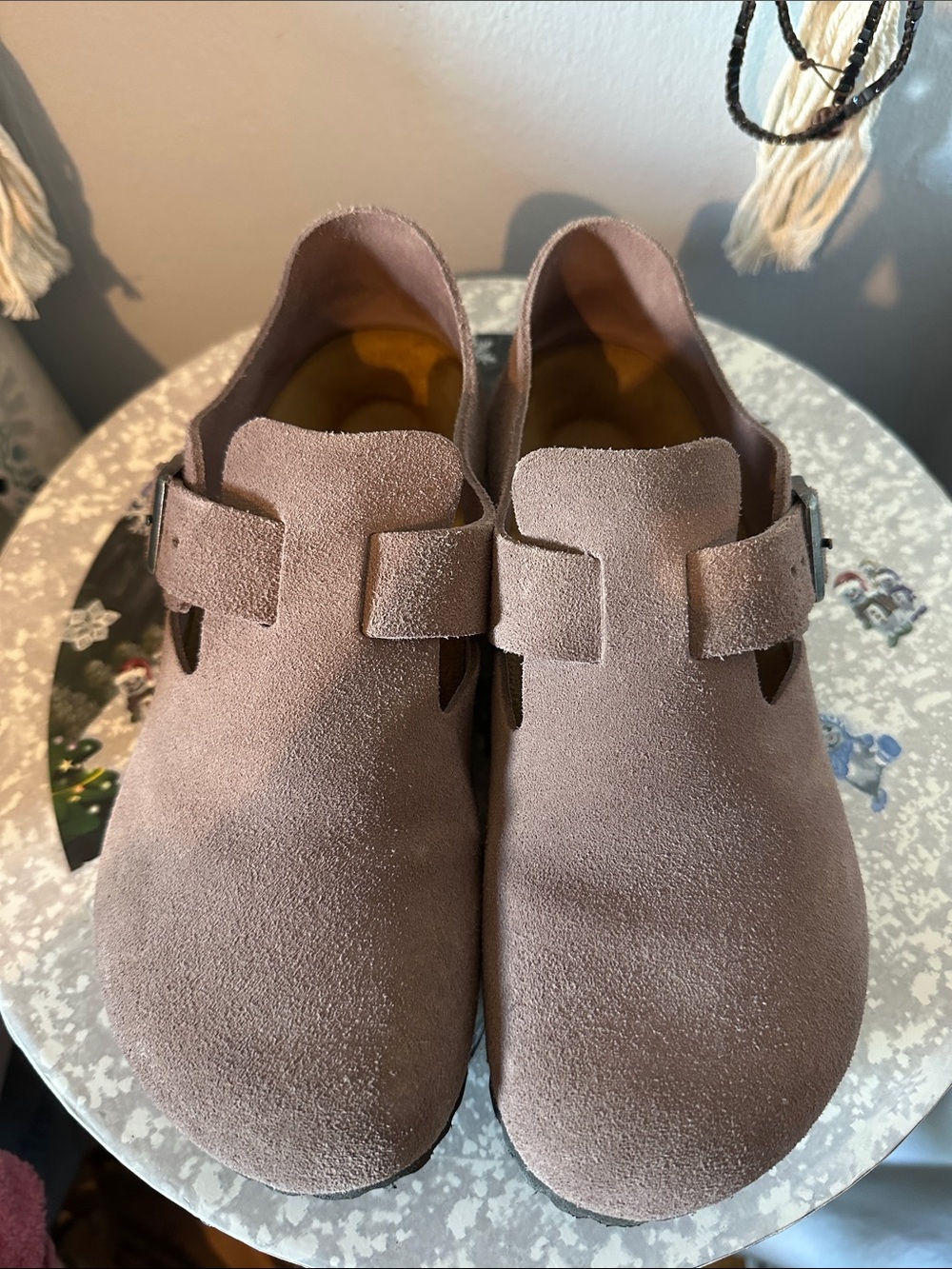 Birkenstock Taupe Suede Slip-On Clogs
